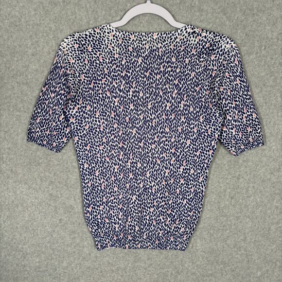 H&M Cardigan Sweater XS Blue Pink Leaf Print Cotton‎ Modal Soft Girl Coquette - Picture 9 of 10